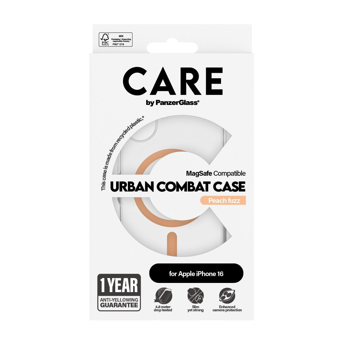 CARE by PanzerGlass® Flagship Case Transparent Urban Combat w. Peachy MagSafe iPhone 16